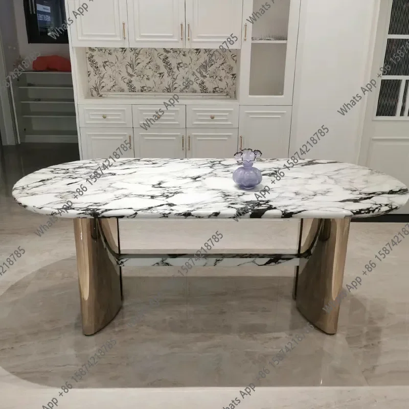 

W Французский мраморный обеденный стол из нержавеющей стали, высококачественный бытовой овальный светильник, роскошный дизайнер