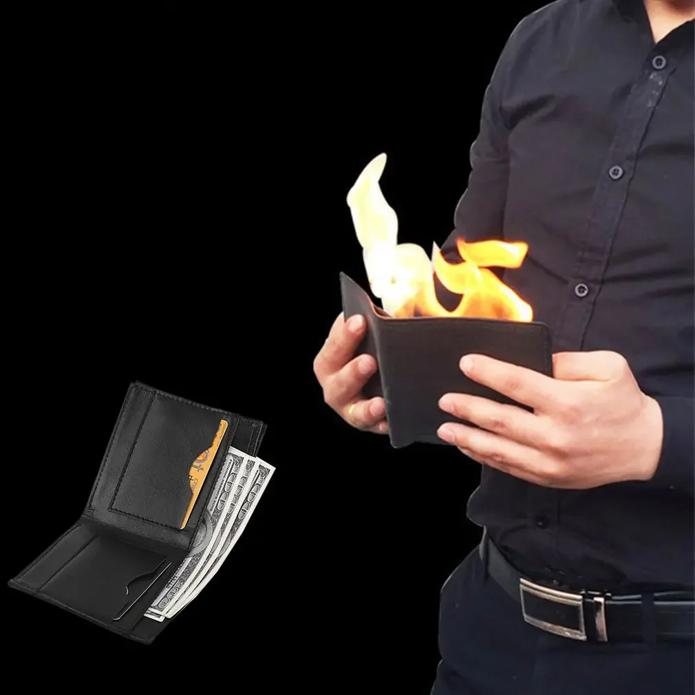 Fire Wallet Magic Flame Fire Wallets Bar Illusion Stage Show Professional Magic Trick Storage Money Card Wallet Magician Props