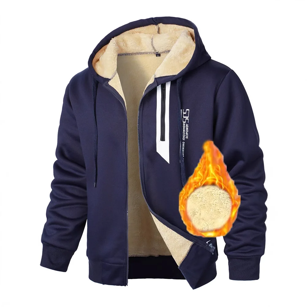 

New Men's Digital Printed Sweatshirt Plus Velvet Thickened Autumn and Winter Zippered Cardigan Jacket
