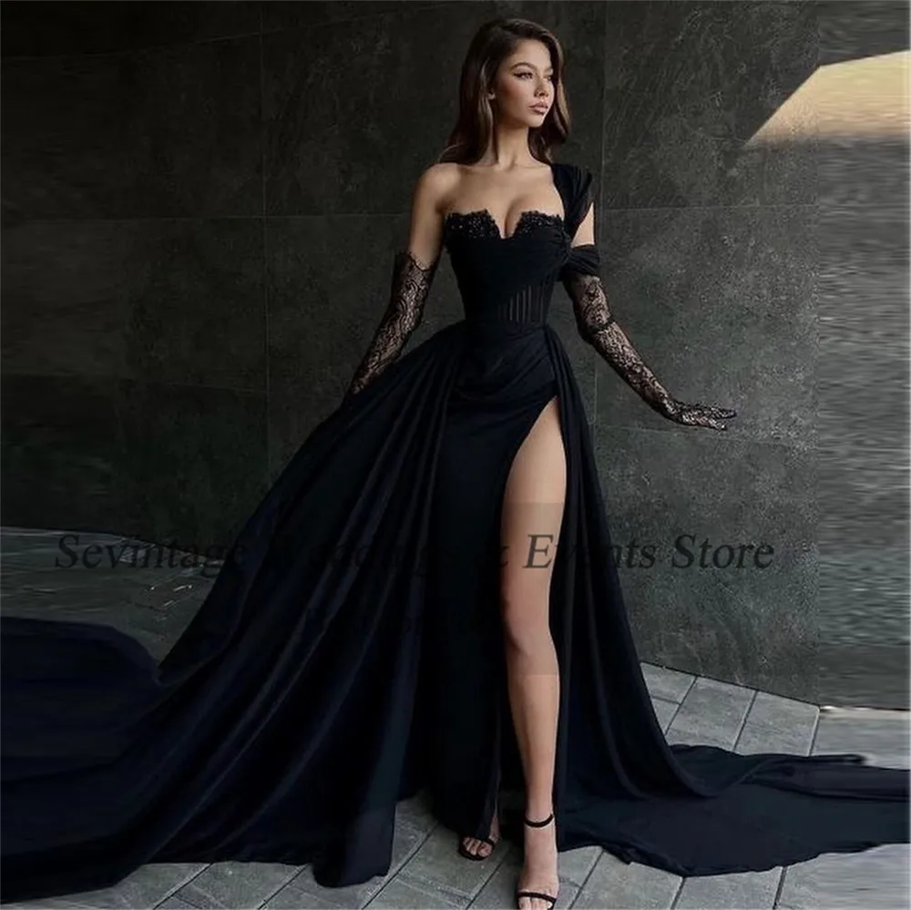 Customized Mature Lace Evening Dresses One Shoulder High Side Slit Formal Women Prom Party Gowns Special Occasion Dresses 2023