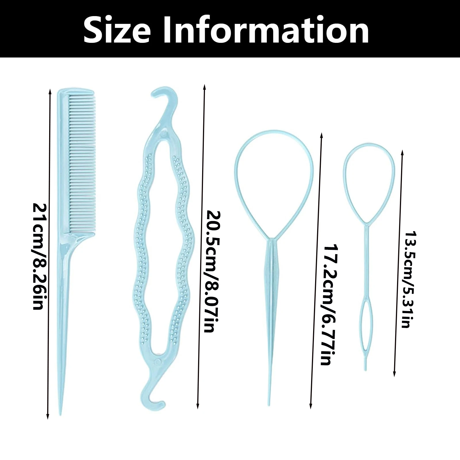4-piece set Hair Loop Pull Through Tool & Rat Tail Comb, Braiding Aid, French Braid Loop, For Women and Girls Hair Styles