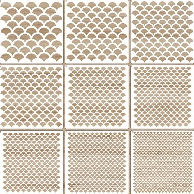 9PCS 6 Inch Fish Scale Stencils Washable Flexible Reusable Plastic Painting Templates for Face Body Wall Fabric DIY Crafts