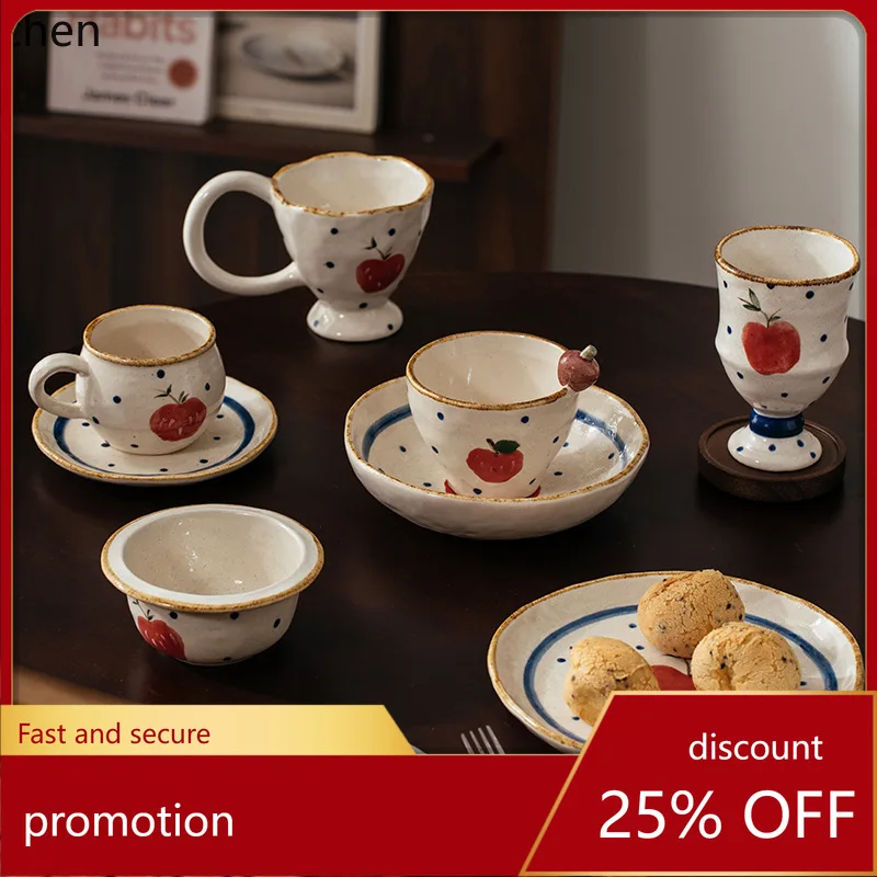 

Zml hand-pinch ceramic coffee cup and saucer set - rustic farmhouse style mug and tea cup