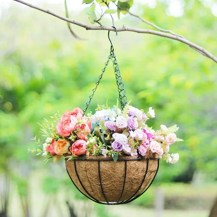 Garden Hanging Basket 8-12 Inch Natural Coconut Palm Silk Flowerpot Environmental Protection Iron Hanging Flower Basket