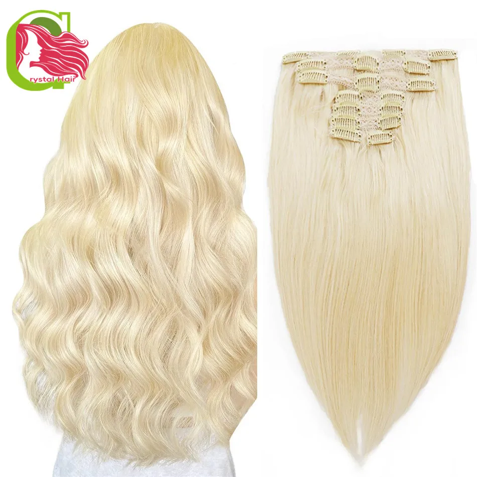 

Clip in Hair Extensions Real Human Hair Bleach Blonde 100% Remy Human Hair Soft Silky Straight Women 16-28 Inchers #613
