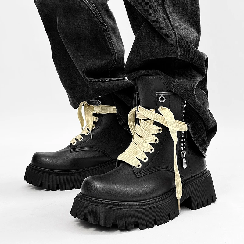 Botas de motocicleta masculinas da moda de rua plataforma designer botas de tornozelo para homens estilo britânico preto sapatos de ferramentas homem botas de motociclistas