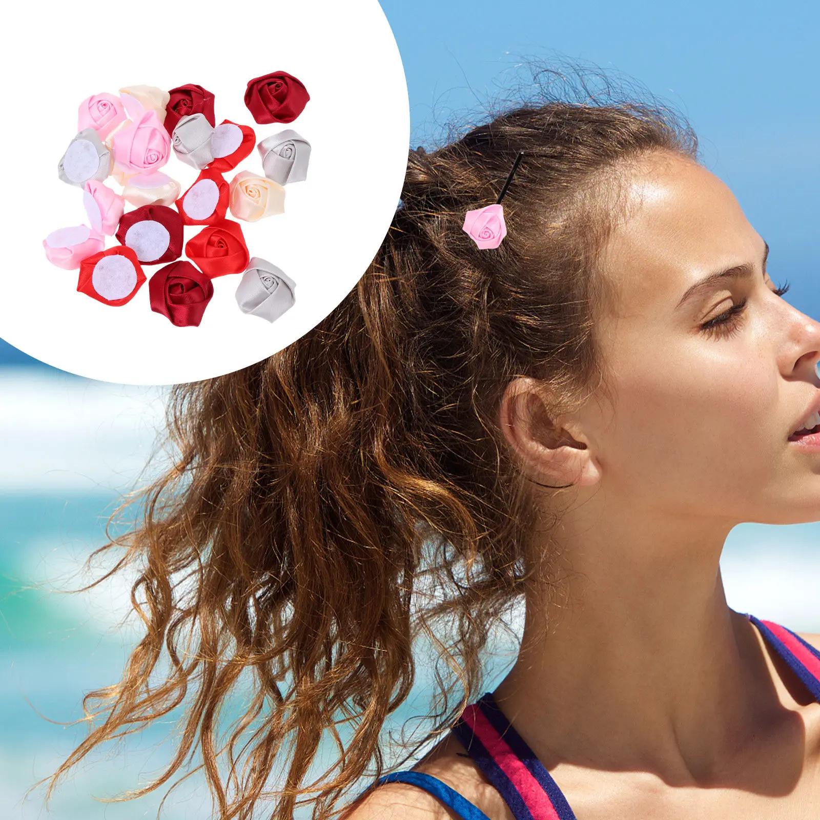 20Pcs DIY Hair Accessories Material Cloth Rosebud Chic Handmade Headbands Making Supplies Flower Appliques Headwear Accessories