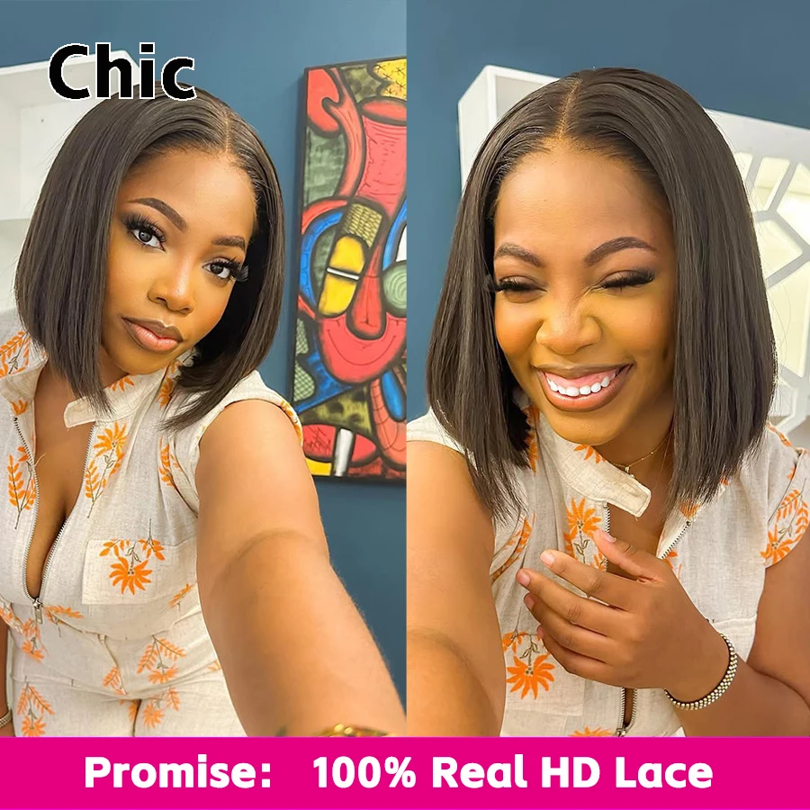 

100% Raw Human Hair Wig HD Lace 250% Density Bone Straight Short Bob Wig Brazilian Virgin Hair 5x5 HD Lace Closure Wig Glueless