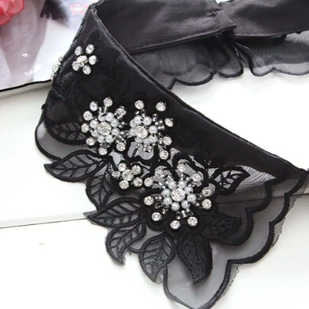 

Fashion Cotton Lace Fake Crystal Beads Lace Leaves Fake Collar White Color Elegant Detachable Collar Shirt Accessory