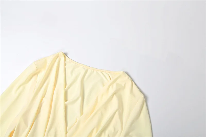 Patchwork Schärpen Kleid Frauen Geraffte Elegante Dünne Flare Hülse Kreuz v-ausschnitt Solide Unregelmäßige Einfache Trend Mini Bodycon