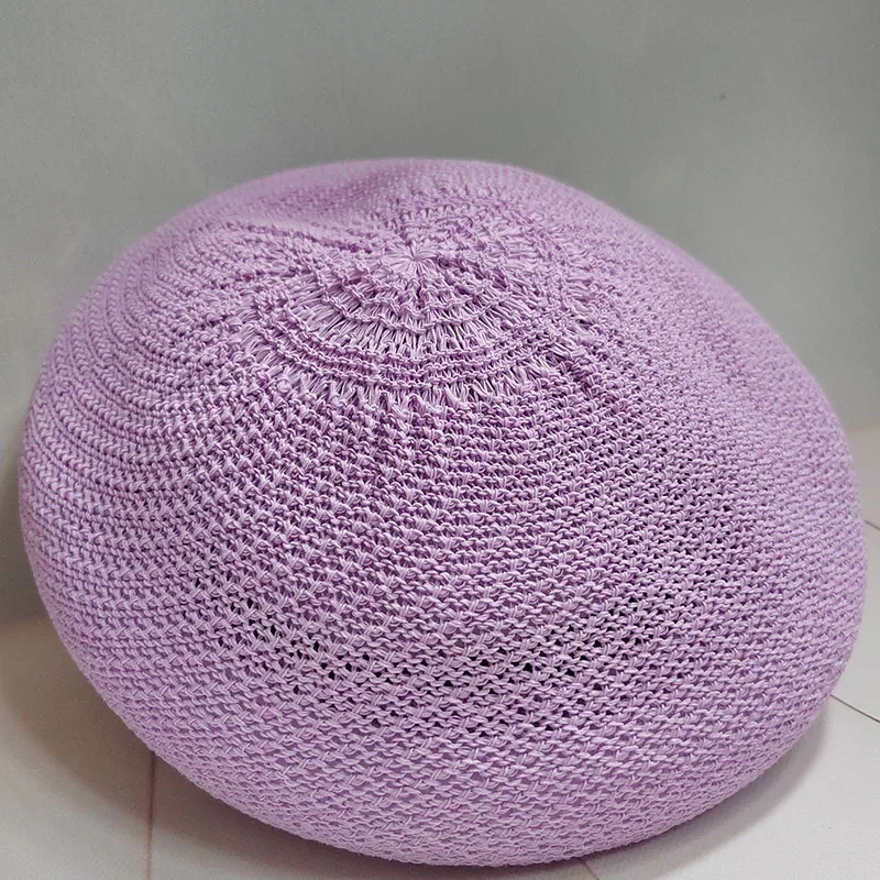 2023 New Berets cap for women summer thin knitted linen versatile three-dimensional artist hat purple cap breathable pumpkin cap