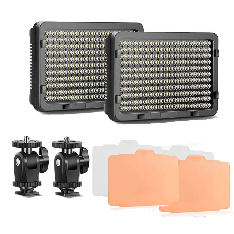 2PCS Camera HD 176 LED Video Light Lamp 11W 1320LM 5600K/3200K Dimmable for Canon Nikon Pentax DSLR Camera Video Camcorder