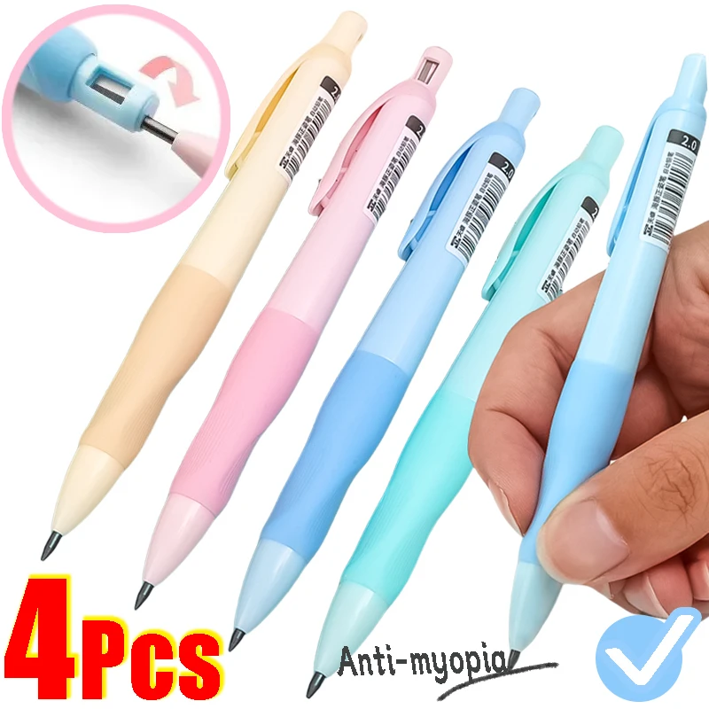 Mechanical Pencil with Sharpener Anti-myopia Pen Soft Grip Pencils 2.0mm Pencil Lead Drawing Writing Supplies Stationery Student