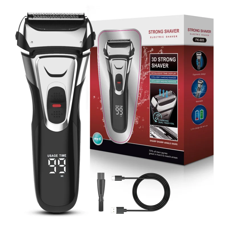 

Reciprocating electric shaver for men, fully washable, with three blades, pop-up sideburn trimmer, rechargeable razor