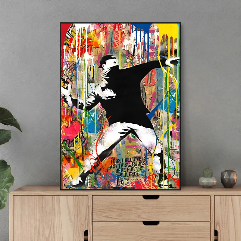 Banksy Graffiti Art Canvas Painting Modern Street Pop Art Posters and Prints Wall Pictures for Living Room Home Decoration
