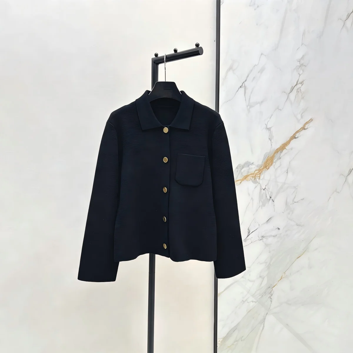 2026 high-quality women's black lapel textured short jacket with commuting temperament--hb725