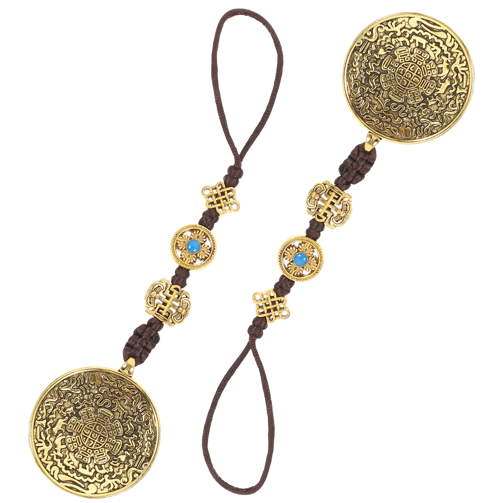 

2Pcs Tibetan Plate Pendant Necklace Retro Copper Hanging Charm Necklace Alloy 43MM Lucky Charm Vintage Accessory Gift