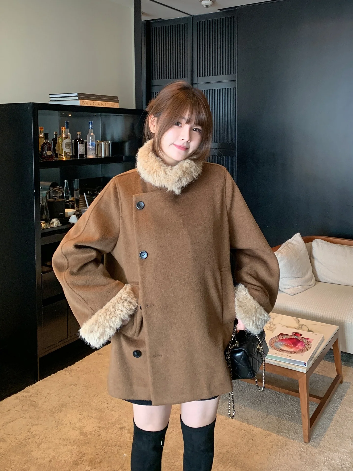 

Теплая зимняя верхняя одежда для женщин больших размеров с воротником из искусственного меха, асимметричной молнией, высокой талией, свободного кроя, повседневная