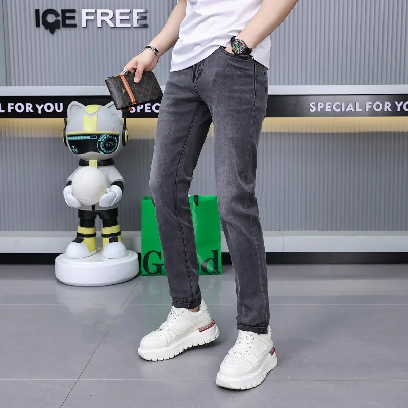 2024new summer thin dark gray stretch jeans MEN'S simple fashion casual trend all-match slim fit skinny pants