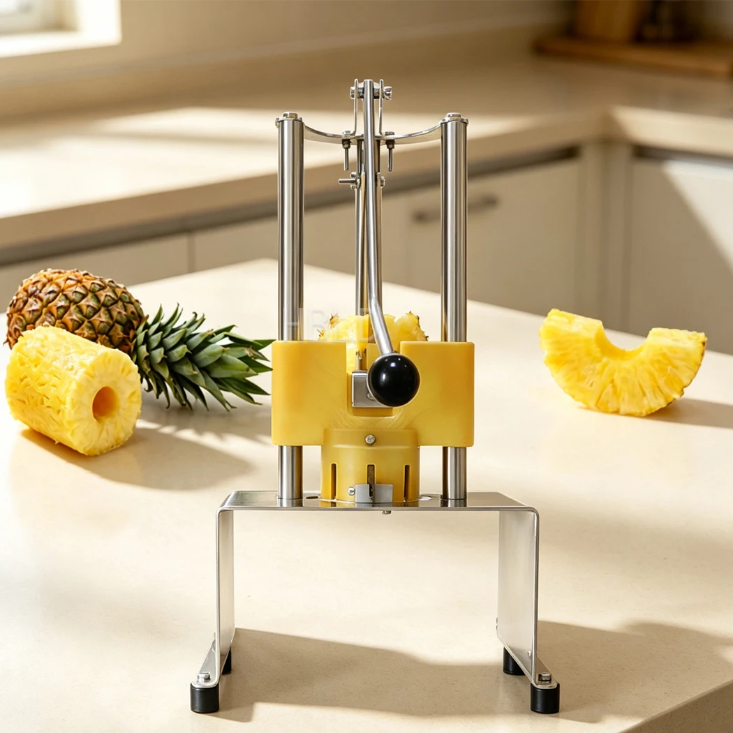 Pineapple Corer Slicer - เครื่องปอกสับปะรดแบบมือหมุน เครื่องคว้านและหั่นผลไม้เชิงพาณิชย์สำหรับงานแปรรูปผลไม้ในซูเปอร์มาร์เก็ต