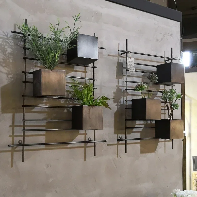 Industrial Wind Background Wall Hanging Flower Device Clothing Store Magazine Stand Iron Art Restaurant Plant Decorative Rack