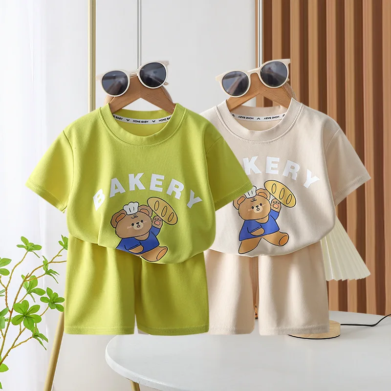 

2024 Children's Waffle Short Sleeve Set Summer New Style