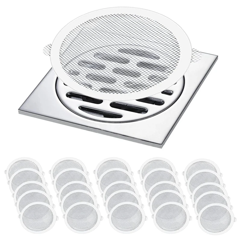 200 Pcs Disposable Shower Drain Hair Catcher Mesh Stickers, Anti Clogging Floor Sink Strainer, Shower Drain Dog Hair