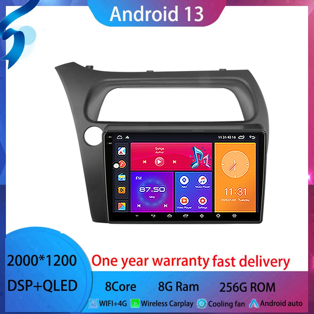 

For Honda Civic Hatchback 2006-2012 android 13 Car Radio Multimedia Video Player Navigation stereo GPS WIFI+4G QLEDBT Carplay