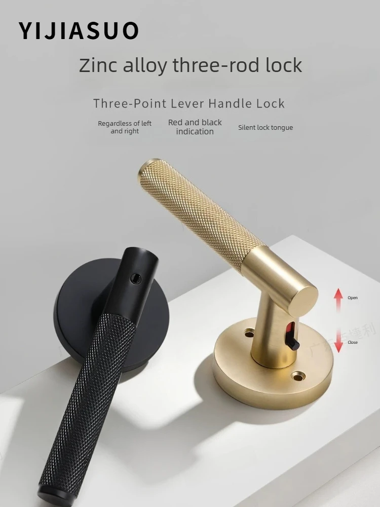 Minimalist Interior Door Lock for Home Bedrooms, Silent Room Door Handle, Bathroom Toilet Knurled Handle with Indicator Lock