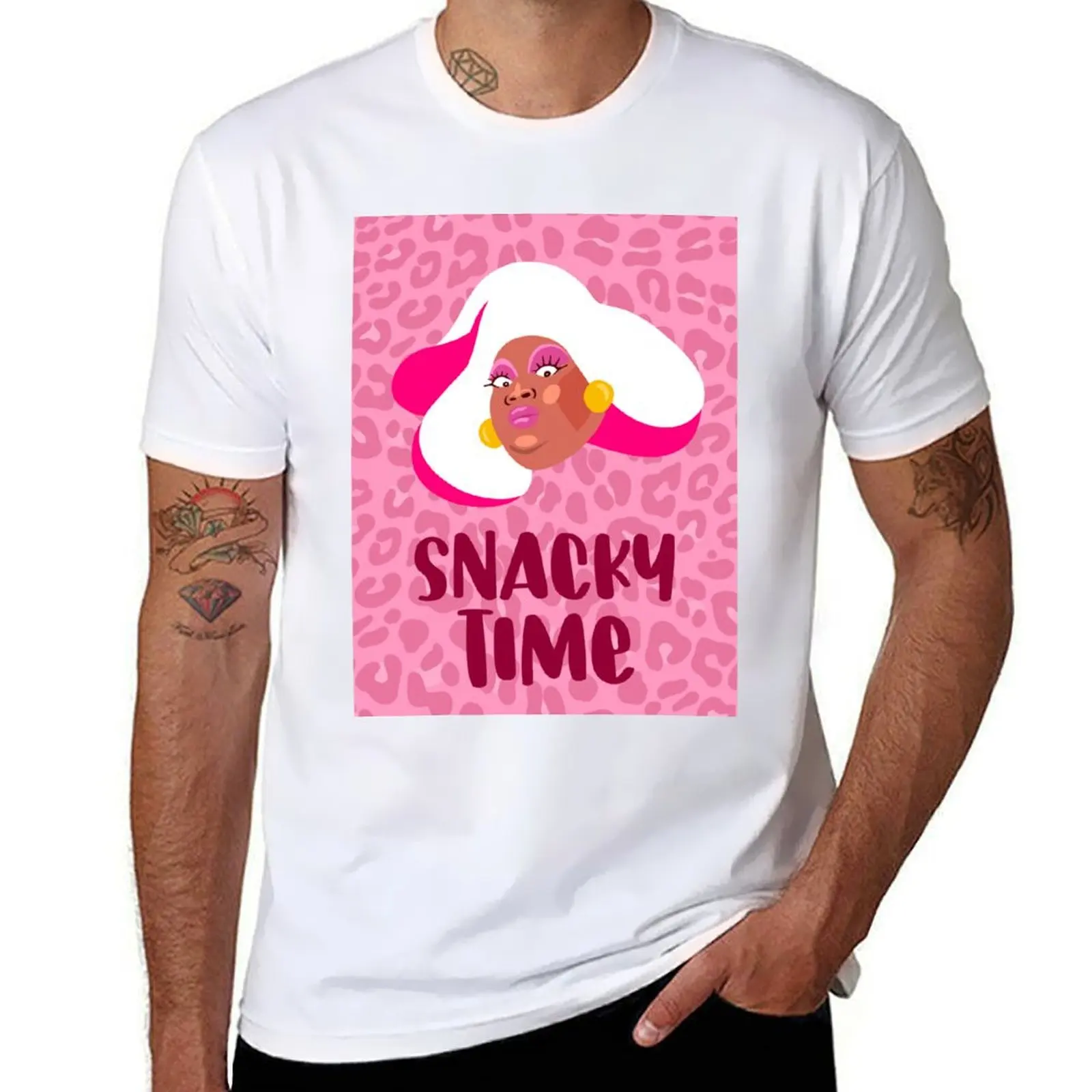 Camiseta divertida con estampado de leopardo Snacky Time Kornbread The Snack Jeté, camisetas divertidas, camisetas de algodón para hombre, camiseta ajustada