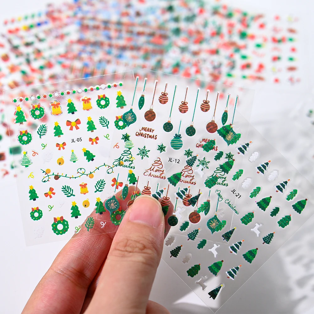 30 pçs/set 3d misturado glitter natal adesivos de unhas kawaii elk/floco de neve/urso/boneco de neve decalque de natal 1000 + padrões boneco de neve slider