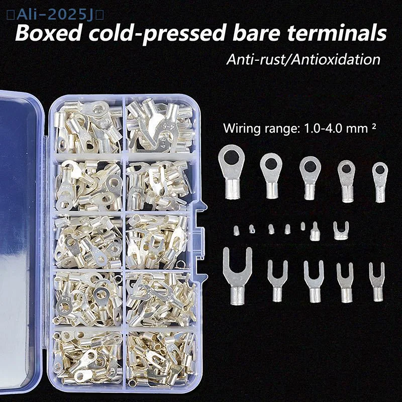 

Copper Ring Fork Terminals Kit Non-Insulated Electrical O/Y Type Brass Terminal Assortment Set Cable Wire Connector Crimp Spade
