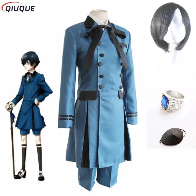 

Anime Black Butler Kuroshitsuji Ciel Phantomhive Cosplay Costume Wig Ring Eyepatch Sebasti Aristocrat Emboitement Accessories