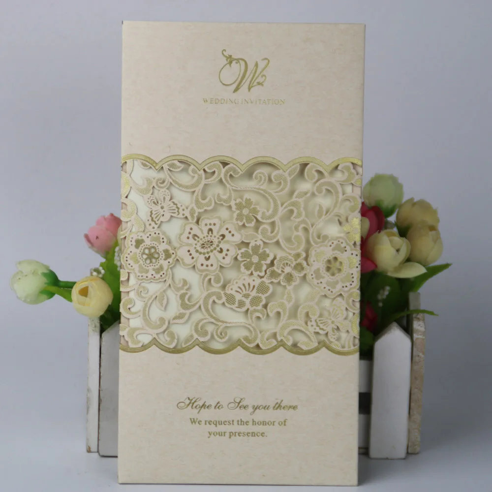 Love theme elegant laser cut pearl paper wedding card design