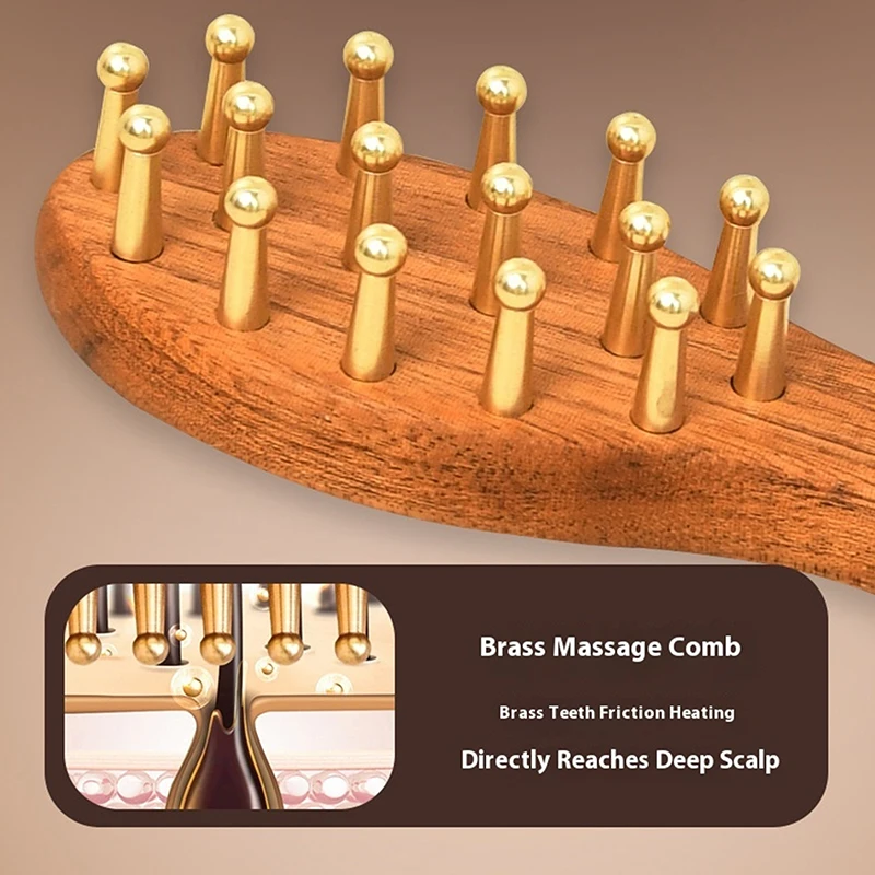 

Массаж головы и инструмент Гуа Ша Латунная массажная расческа с длинной ручкой Расческа меридиана головы Утолщенная широкая расческа из сандалового дерева с золотой проволокой