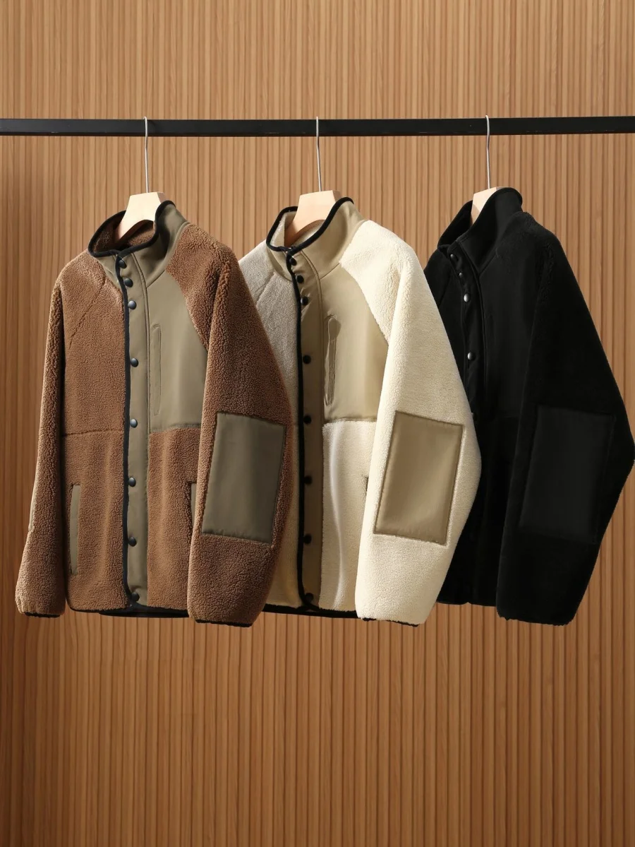 

High-End Suede Lamb Fur Jaet Couple Sle Efficient Temperature Loing Windproof Warmth Quilted Stand Fit Urban Faion