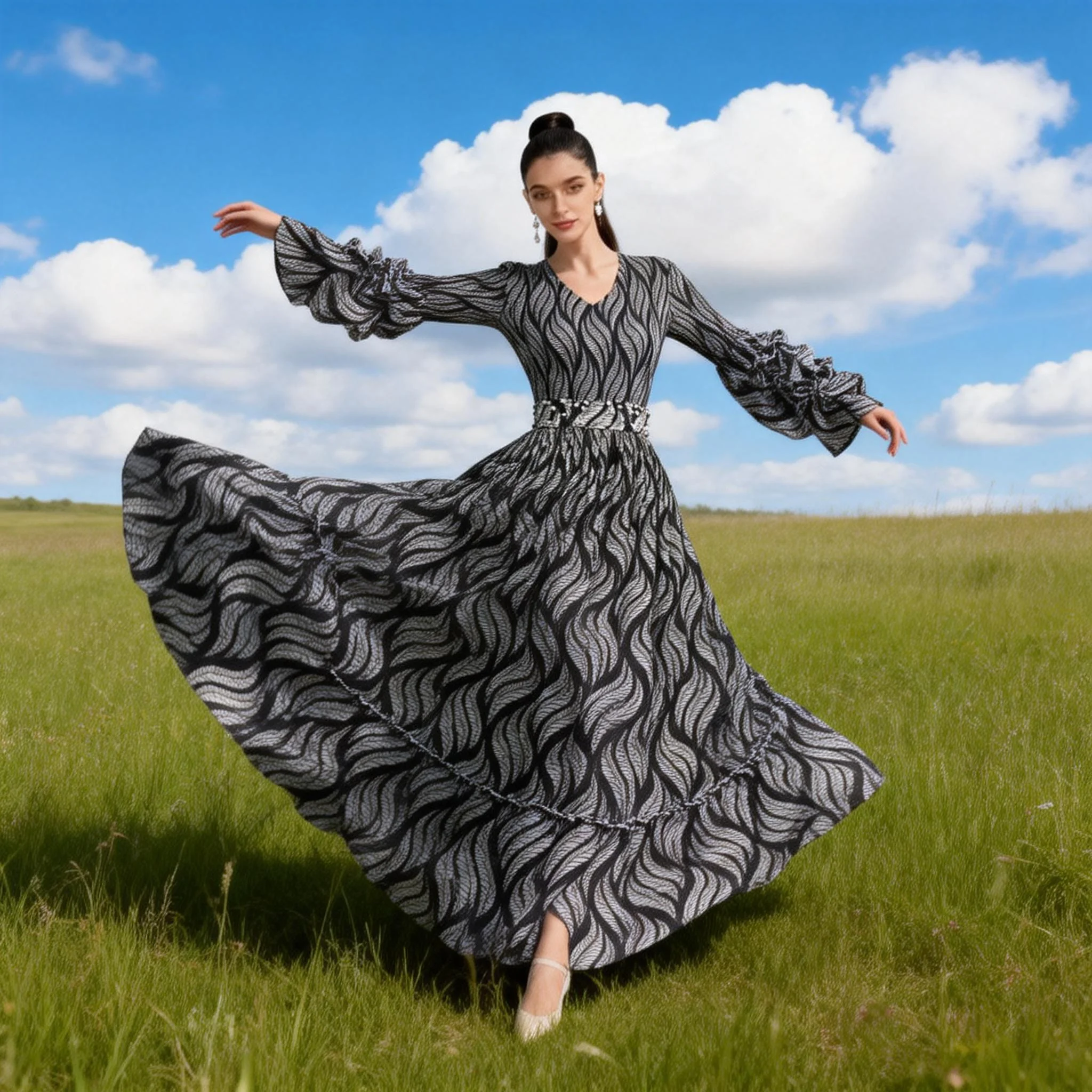 

Женское весеннее макси-платье в стиле Мияке с 3D цветочным декором, плиссированными рукавами-фонариками, цветочными аппликациями, эластичное, приталенное, больших размеров, длинное