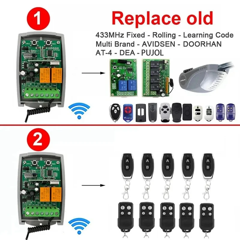 Receptor de controle remoto para porta de garagem Tuya WIFI 433Mhz 2CH Receptor 12-24V Suporte APP Controle de voz RF