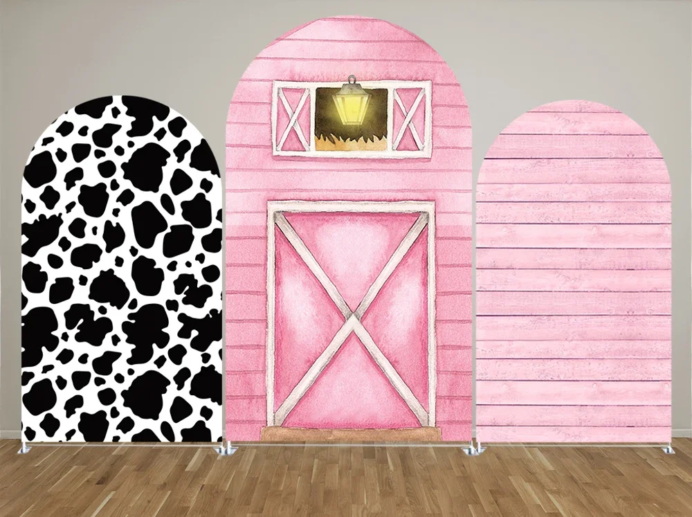 

Pink Farm Cow Pattern Print Pattern Arch Backdrop Covers for Parties, Arched Panels Wedding Birthday Party Decoration Props