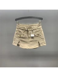 Women Khaki Denim Skirt Y2k Elegant A-Line Skirt Harajuku Korean Vintage Fashion 90s High Waist Jean Shorts Skirts 2000s Clothes