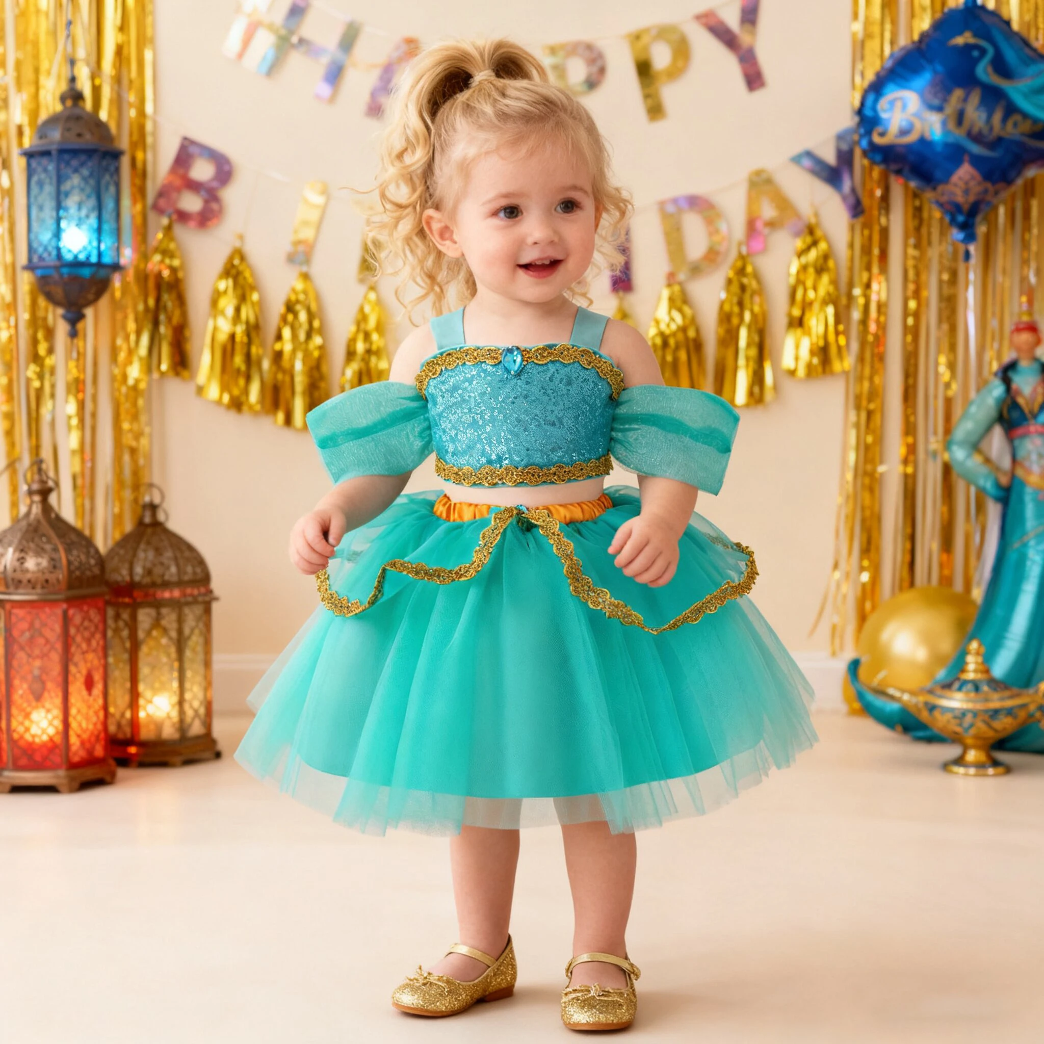 

Jasmine Princess Party Baby Girls Dress Aladdin Magic Lamp Toddler 1st Birthday Prom Dresses Girl Wedding Halloween Kids Clothes