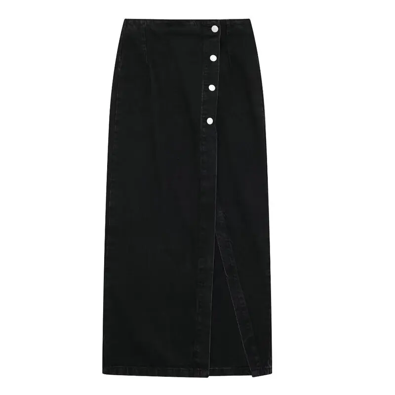 Spring 2024 High Waist Midi Skirt Women's Double Breasted Button Decorated Asymmetrical High Waist Slimming Half Body Skirt