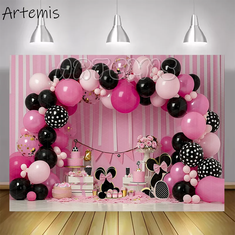 Cake Smash Photography Backdrop Pink Balloons And Bow Baby Shower Decoration Spring Celebrate Birthday Background Photo Studio