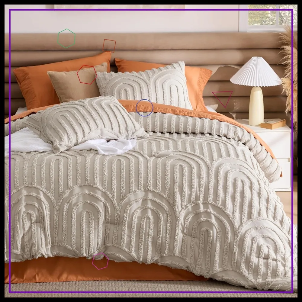 

Комплект постельного белья Boho Tufted King - бежевый, в стиле фермерского дома, с вышивкой в стиле шебби-шик, мягкий, пушистый, уютный, с арочным узором, для всех сезонов