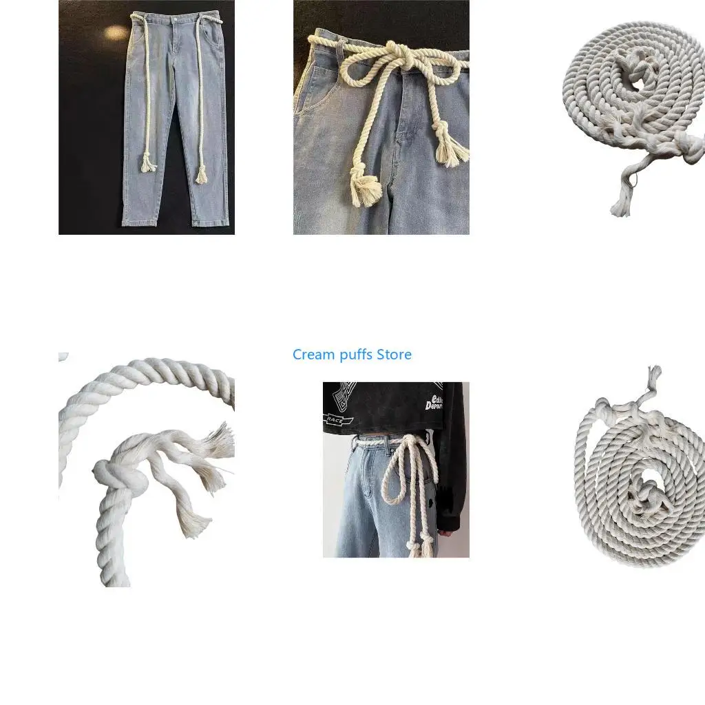 50LE Thick Rope Braided Belt Adjustable Waistband Retro Waist Sash Girdle for Heans Pants Cotton Linen Accessory
