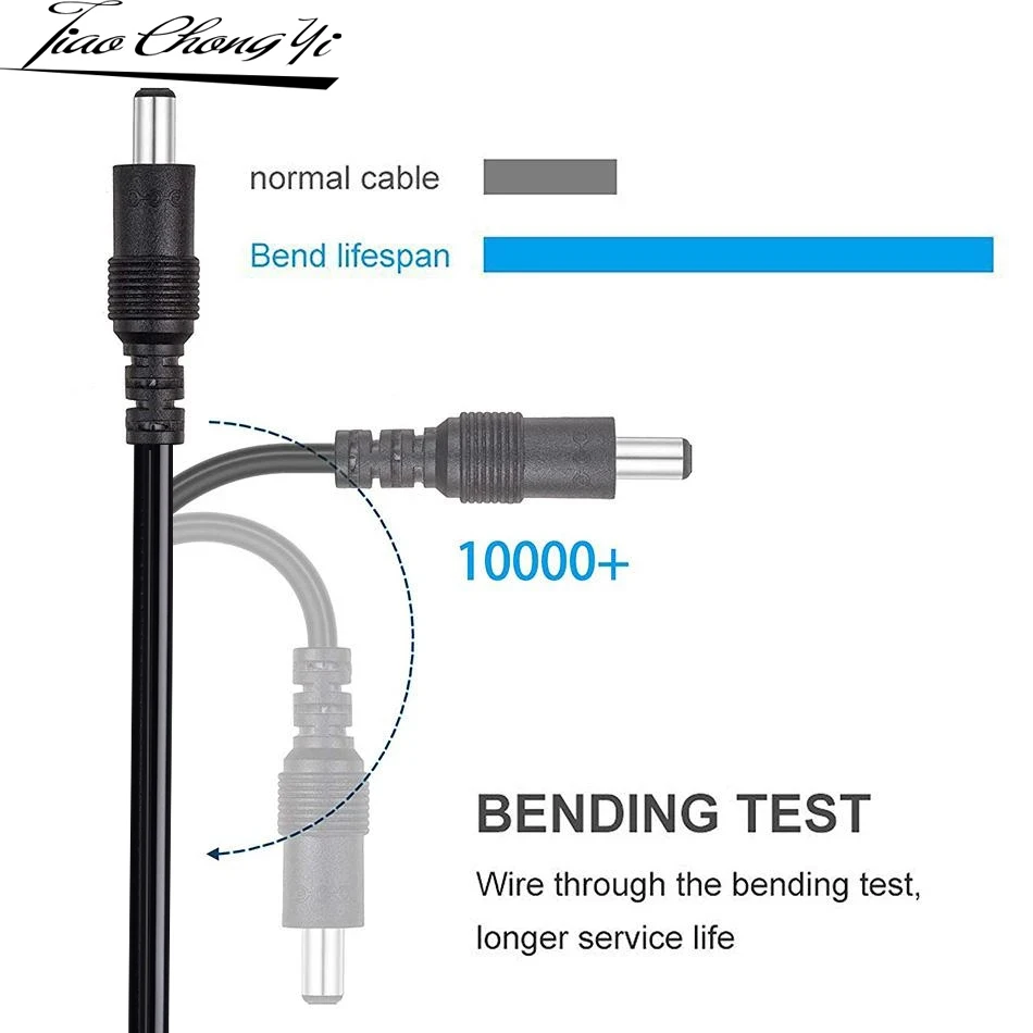 ケーブルコネクタ25cm,5.5x2.1mm,22awg DC,オスおよびメスコネクタ