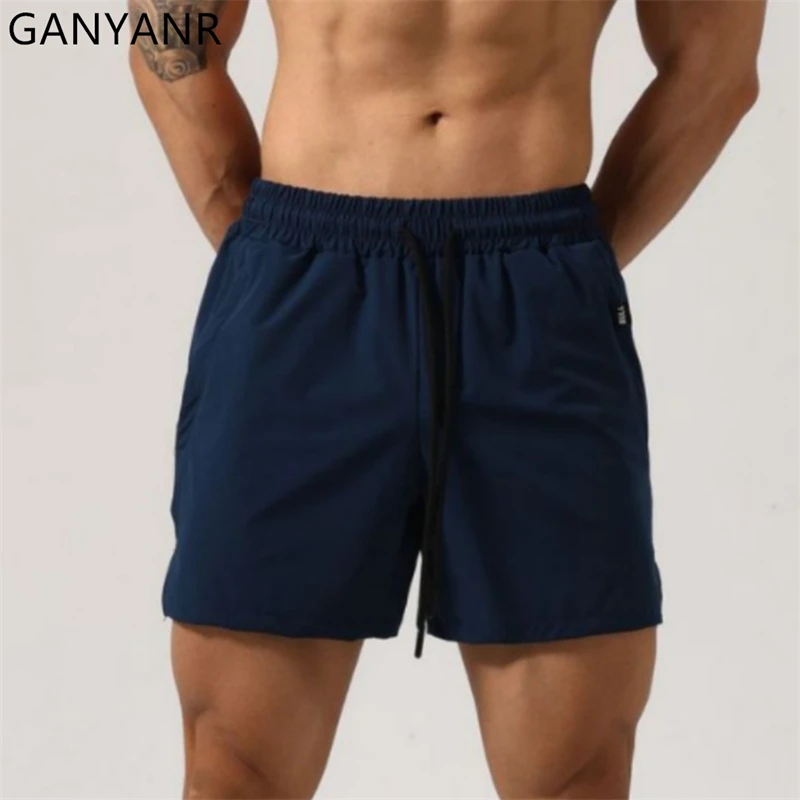 GANYANR Running Shorts Men Gym Leggings Crossfit Training Fitness Clothing Sportswear Summer Sports Basketball Athletic Football