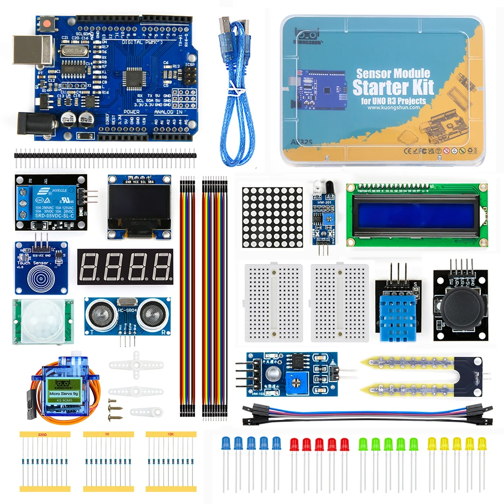 Zestaw startowy modułu czujnika KUONGSHUN do zestawu Arduino R3 0,96 wyświetlacz LCD OLED 1602 z poradnikiem dla Arduino uno