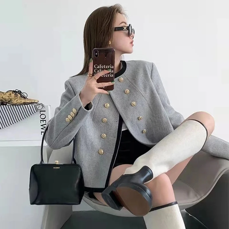 MEXZT giacche donna elegante Cropped Tweed blazer Office Lady coreano corto vestito irregolare cappotto top Vintage Casual capispalla nuovo