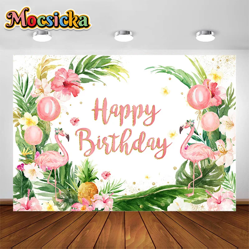 

MOCSICKA Flamingo Birthday Party Decor Backdrop Cake Smash Tropical Palms Tree Baby Kid Photo Photography Background Photocall